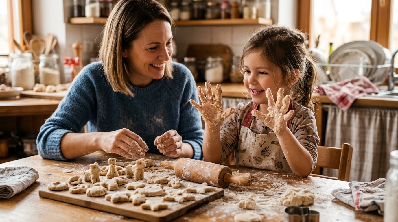 Enfant pétrissant de la pâte à sel sur la table
