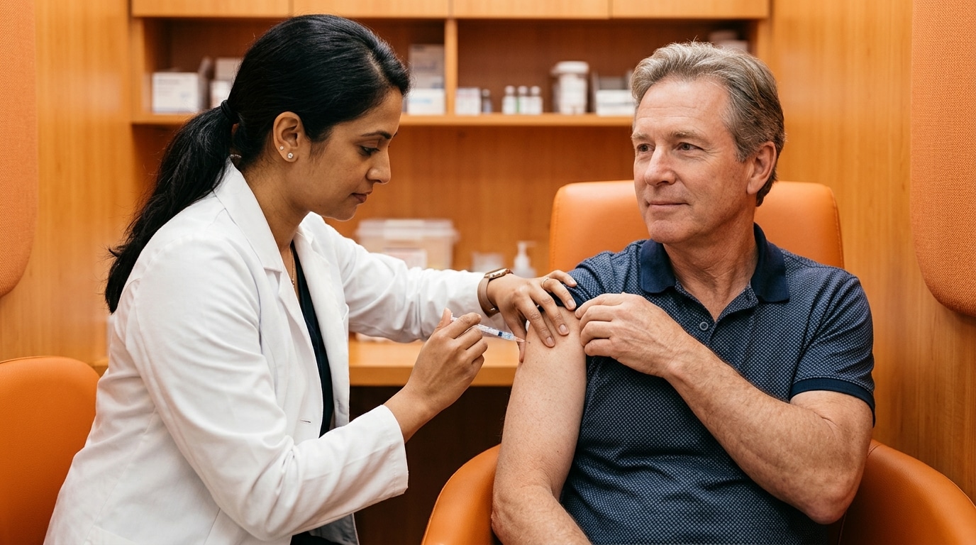 Pharmacien réalisant une injection du vaccin contre la grippe