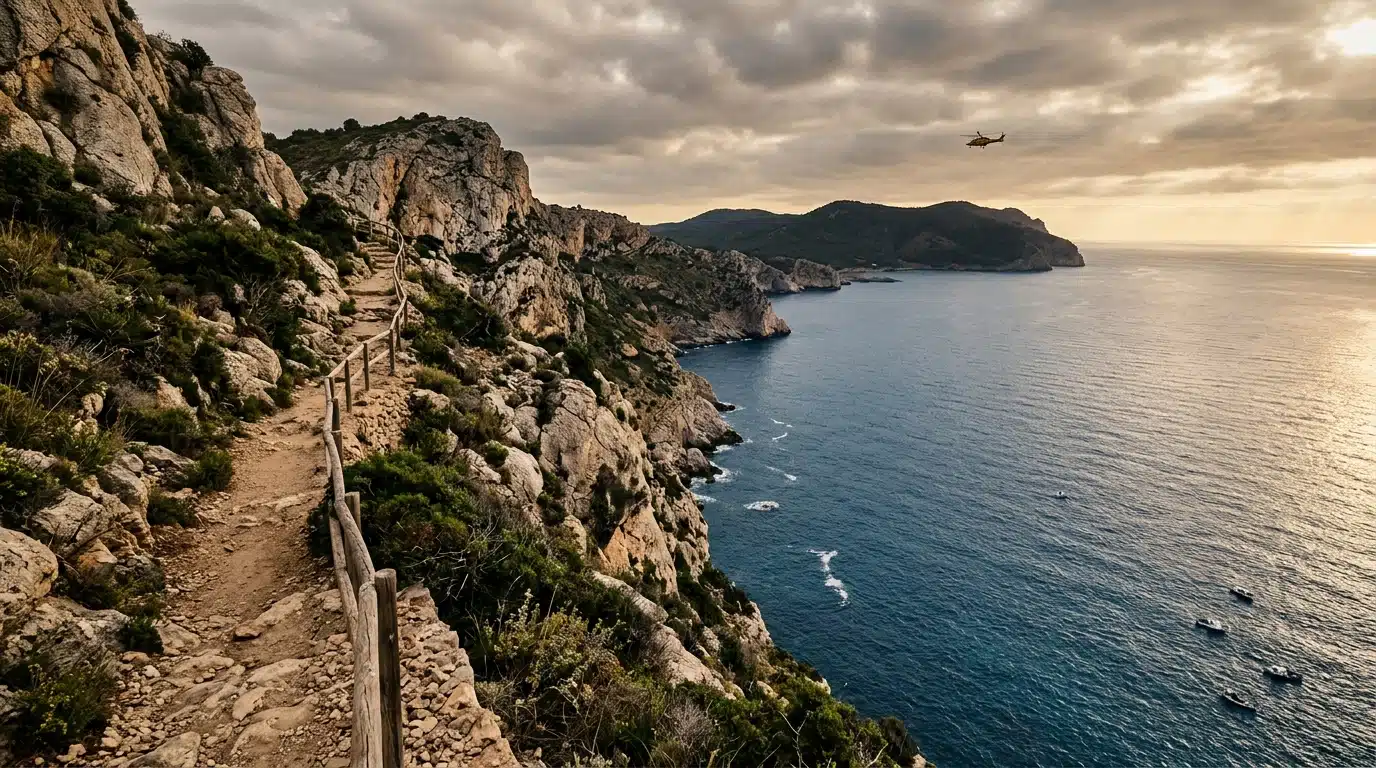 Sentier côtier longeant des falaises au-dessus de la Méditerranée