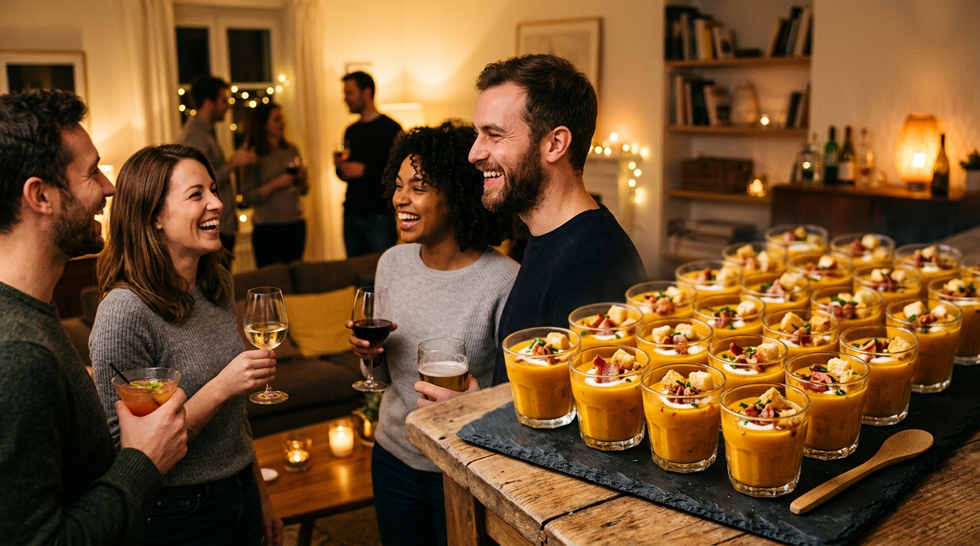 Verrines de velouté de potiron servies à l'apéro entre amis
