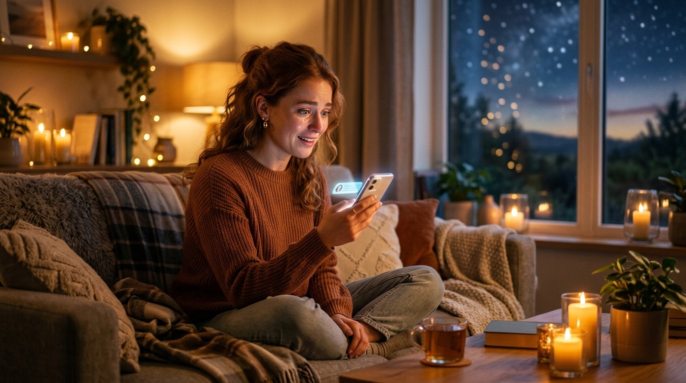Femme surprise par un message d'ex sur son téléphone