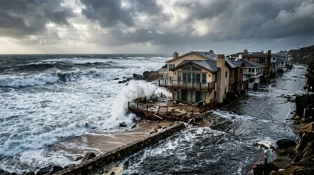 Villas en front de mer frappées par de grosses vagues