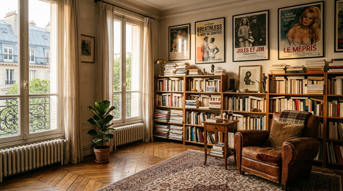 Intérieur d'appartement parisien chaleureux d'artiste