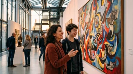 Visiteurs devant une toile au Centre Pompidou à Paris