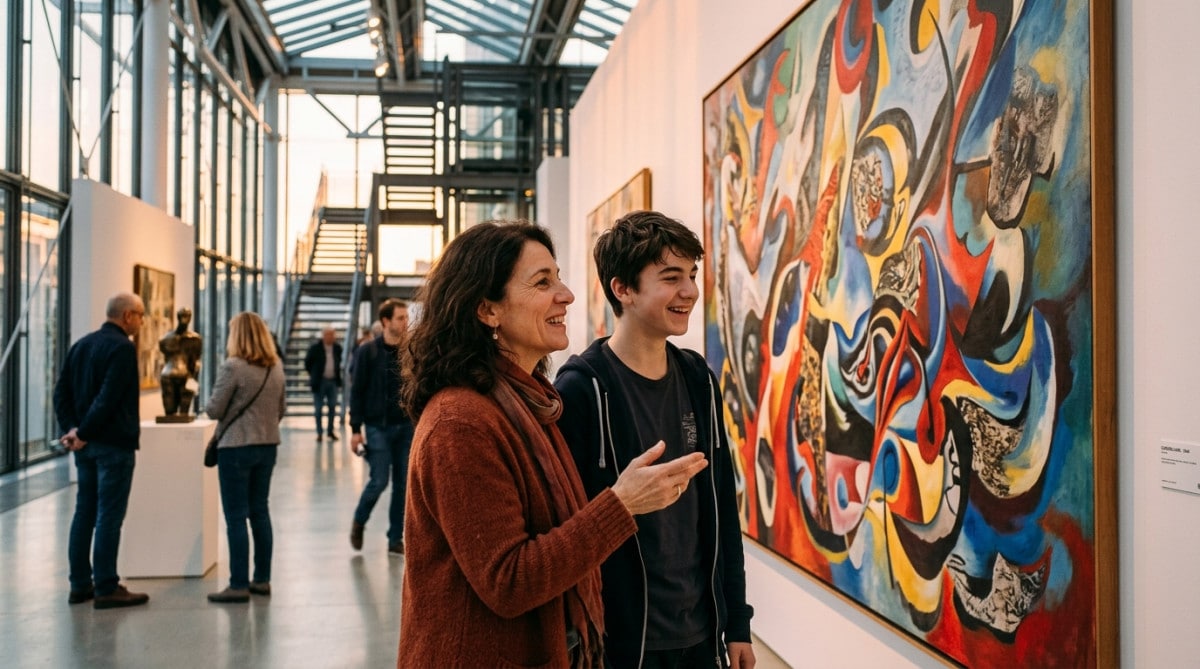 Visiteurs devant une toile au Centre Pompidou à Paris