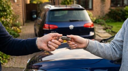 Clés de voiture tendues par une main de parent