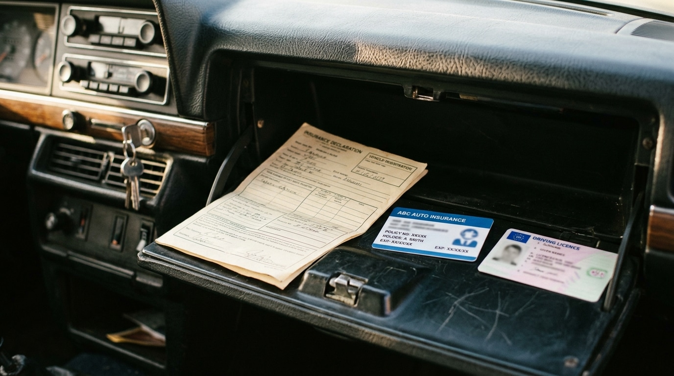Boîte à gants ouverte avec papiers de voiture