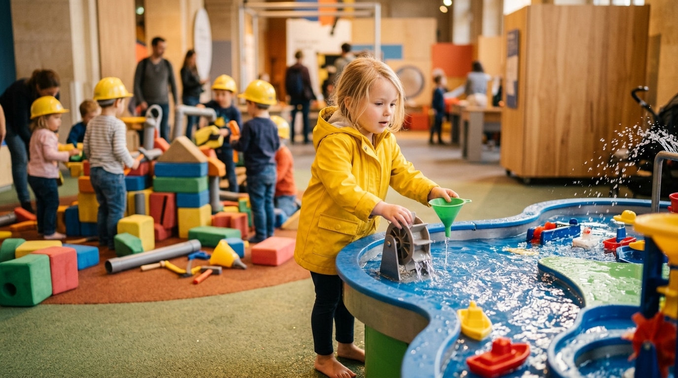 Enfant jouant avec l'eau à la Cité des enfants